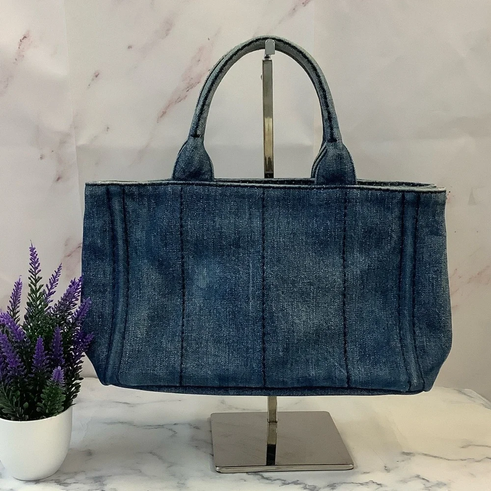 GUC Prada Denim Canapa Tote Bag - Picture 3 of 7